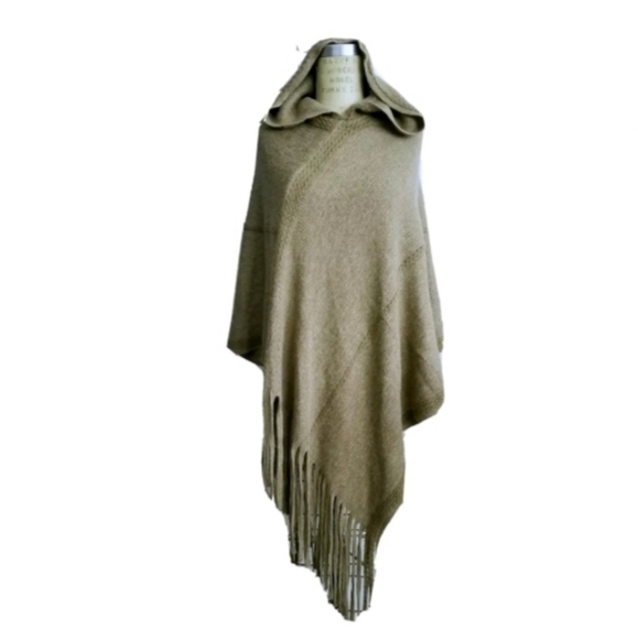Sweaters - NEW Khaki Long Asymmetric Poncho w/ Hood, 1 sz